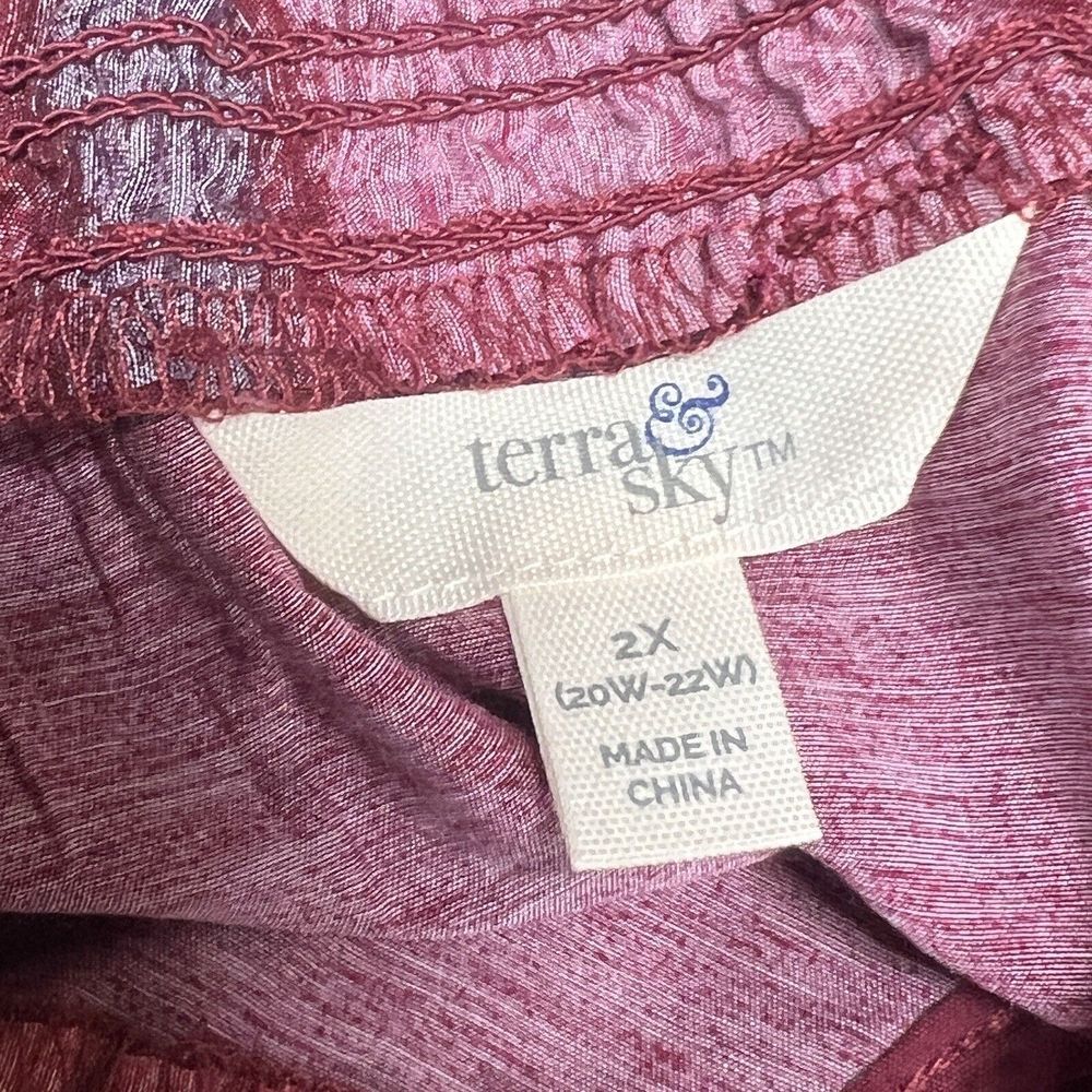 Terra & Sky Maxi Dress Womens 2x (20-22w) Maroon Peasant Tiered Long Sleeve Nwt — image 6 of 8